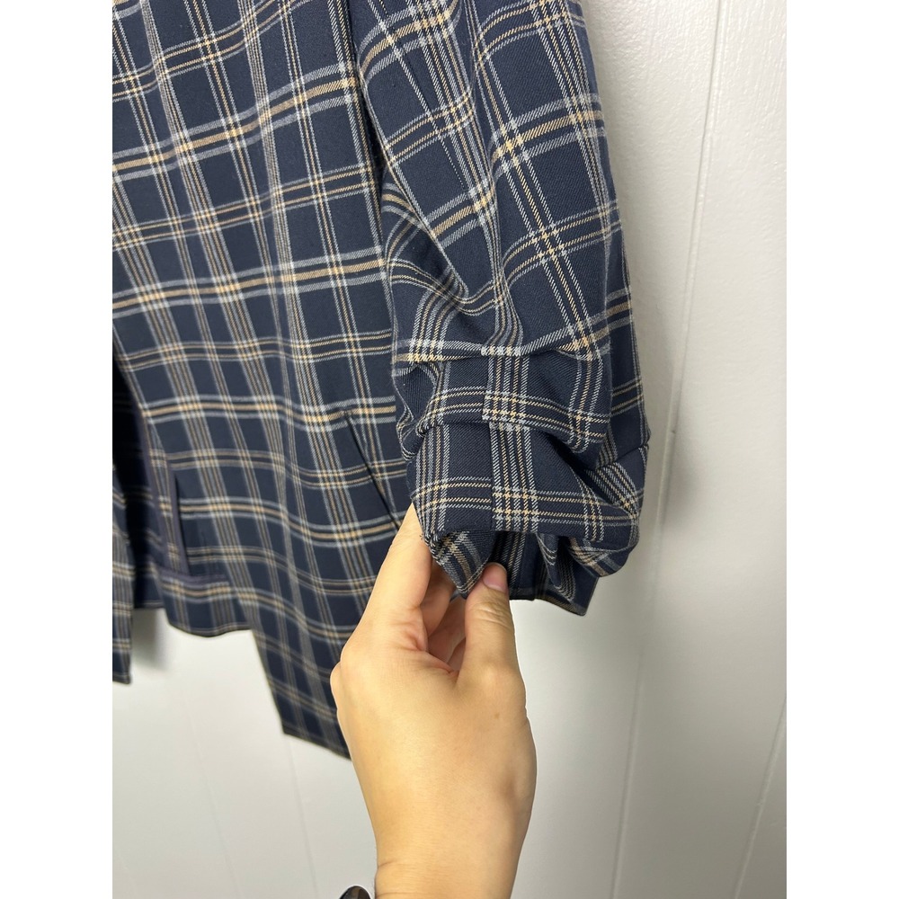 Aritzia BABATON Macauley Navy‎ Plaid Blazer 3/4 sleeve Size 10 academia career - Picture 11 of 12